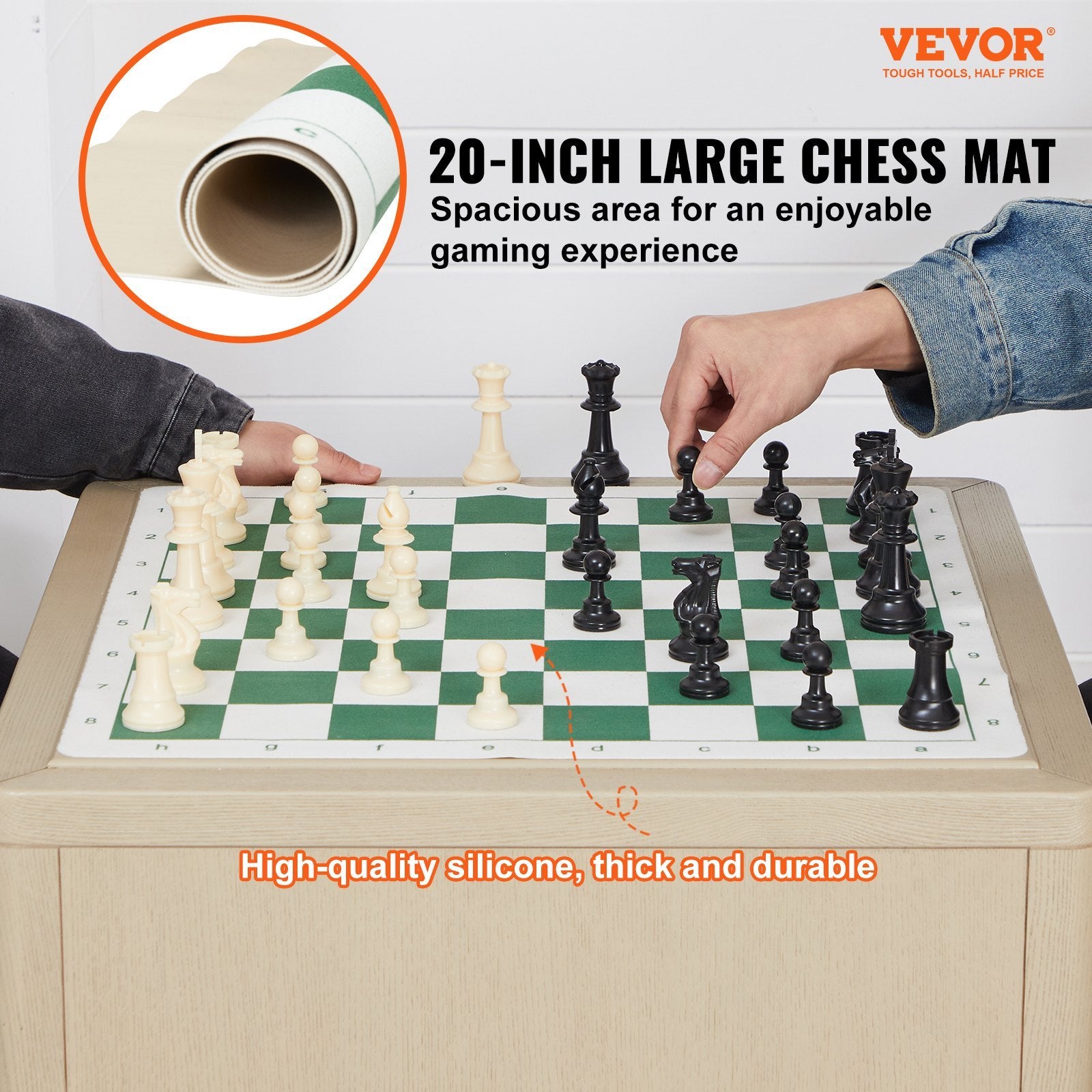 VEVOR Tournament Chess Set, 20 Inch Roll-Up Beginner Chess Board, Foldable Silicone Chess Game With Plastic Weighted Chess Pieces & Storage Bag, Portable Travel Chess Board Gift