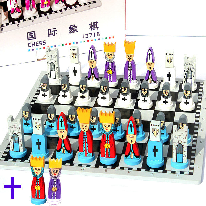 Cartoon solid wooden doll puzzle chess