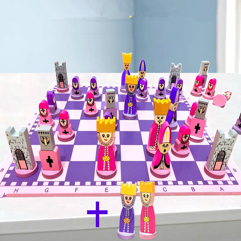 Cartoon solid wooden doll puzzle chess