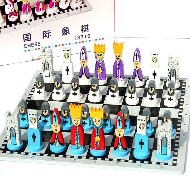 Cartoon solid wooden doll puzzle chess