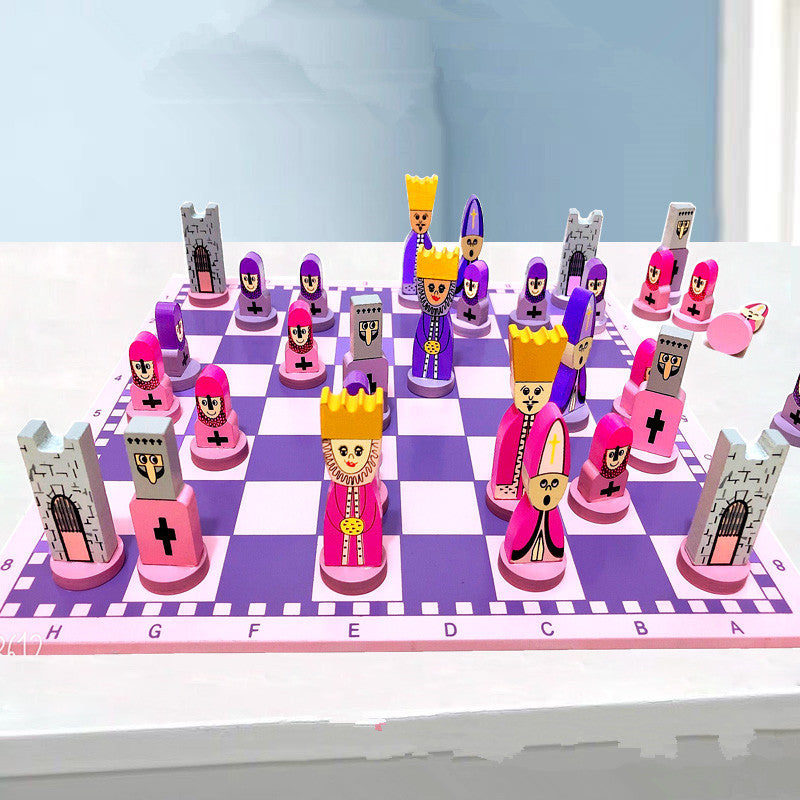 Cartoon solid wooden doll puzzle chess