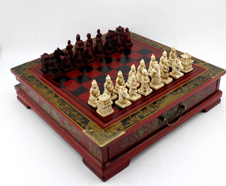 Professional International Chess Game Version Wooden Chess Classic Standard Folding Antique Terracotta Chess Board Game Qenueson