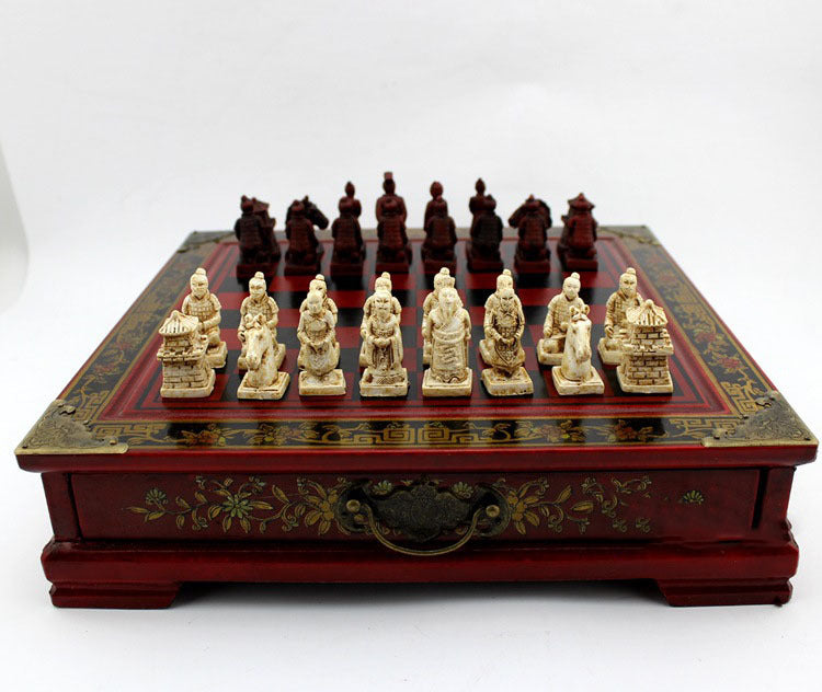Professional International Chess Game Version Wooden Chess Classic Standard Folding Antique Terracotta Chess Board Game Qenueson