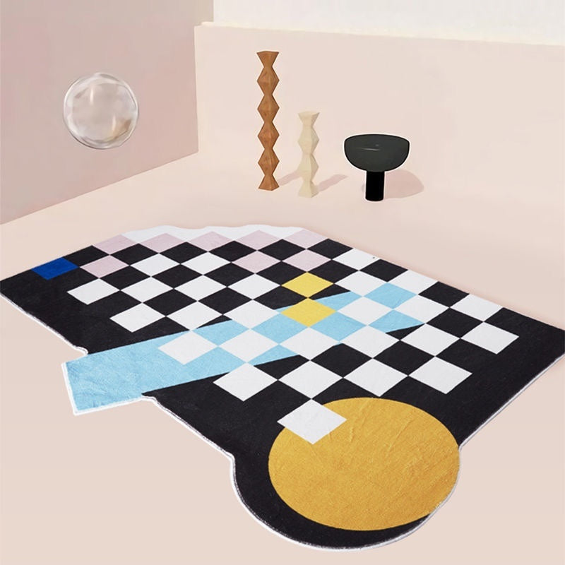 Irregular Chessboard Carpet In Living Room