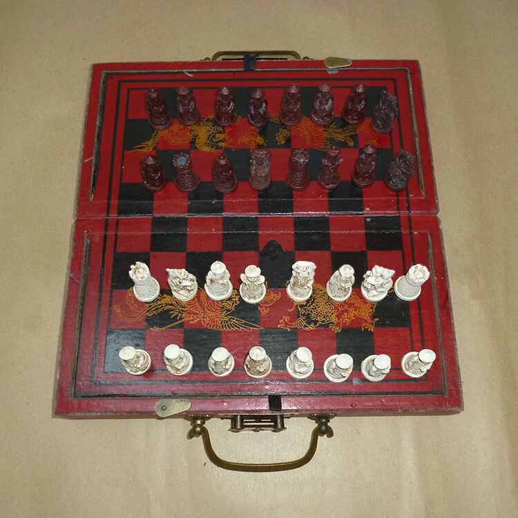 Professional International Chess Game Version Wooden Chess Classic Standard Folding Antique Terracotta Chess Board Game Qenueson