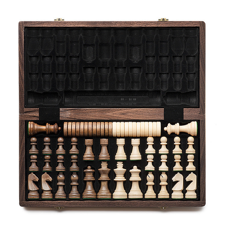 High-Quality Walnut Chess And Checkers Children's Solid Wood Folding Chess Box