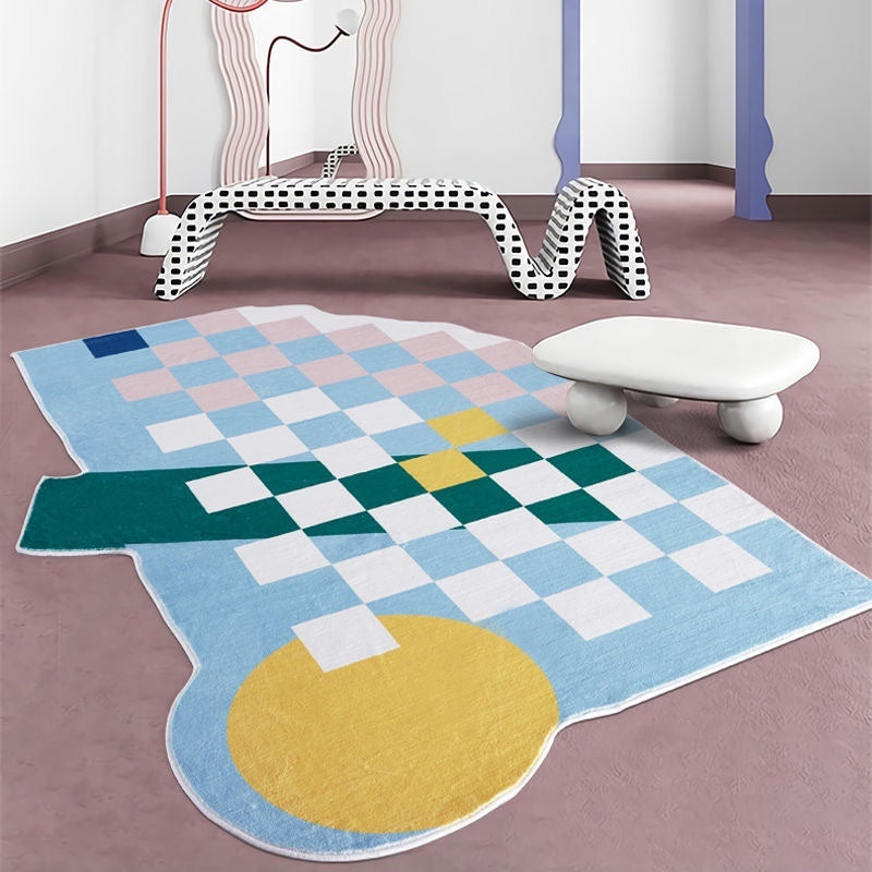 Irregular Chessboard Carpet In Living Room