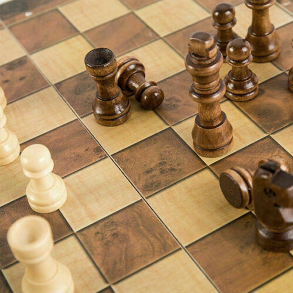 3in1 Large FOLDING WOODEN CHESS SET Board Game Checkers Backgammon Toy