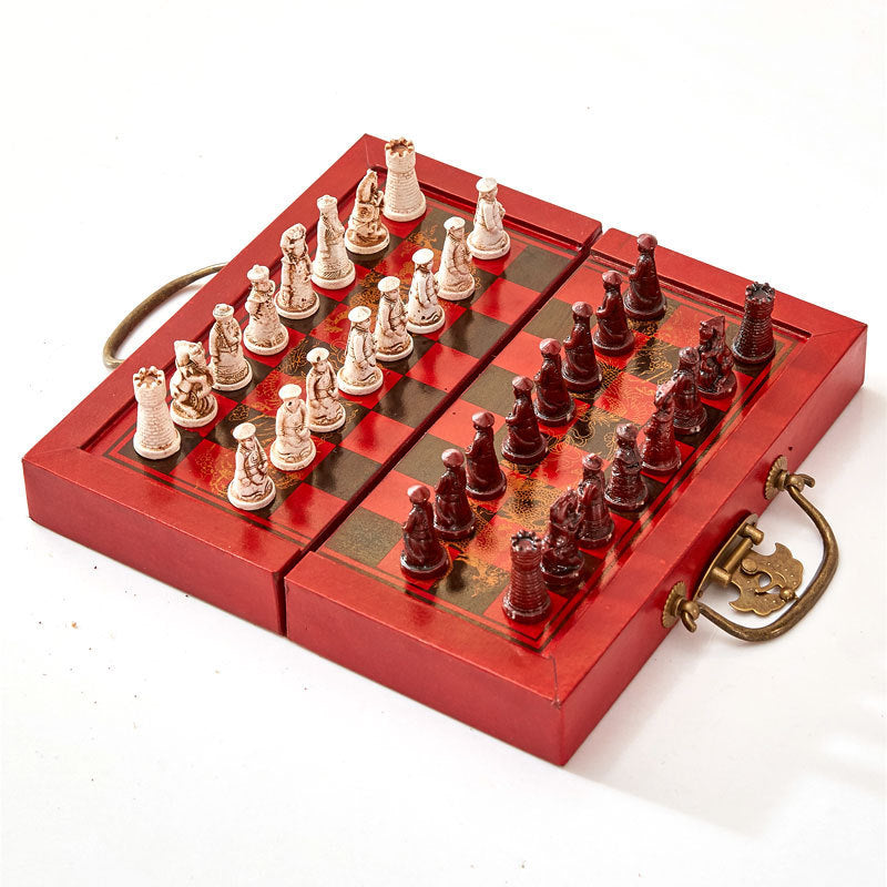 Chess Terracotta Three-dimensional Figures Antique Wood