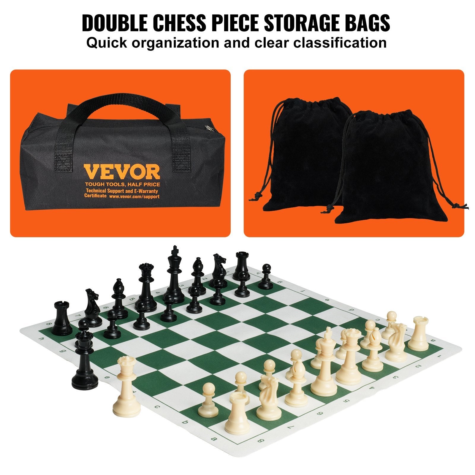 VEVOR Tournament Chess Set, 20 Inch Roll-Up Beginner Chess Board, Foldable Silicone Chess Game With Plastic Weighted Chess Pieces & Storage Bag, Portable Travel Chess Board Gift