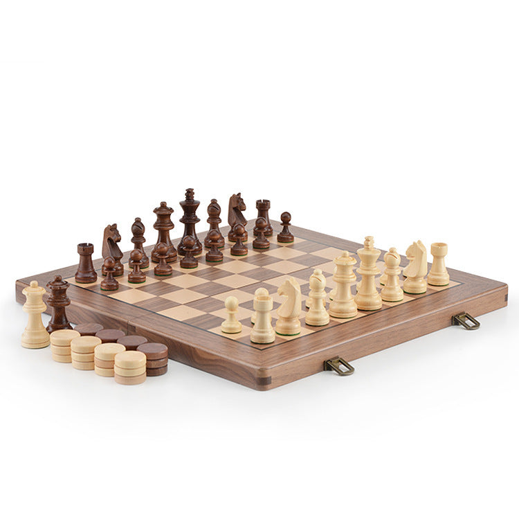 High-Quality Walnut Chess And Checkers Children's Solid Wood Folding Chess Box
