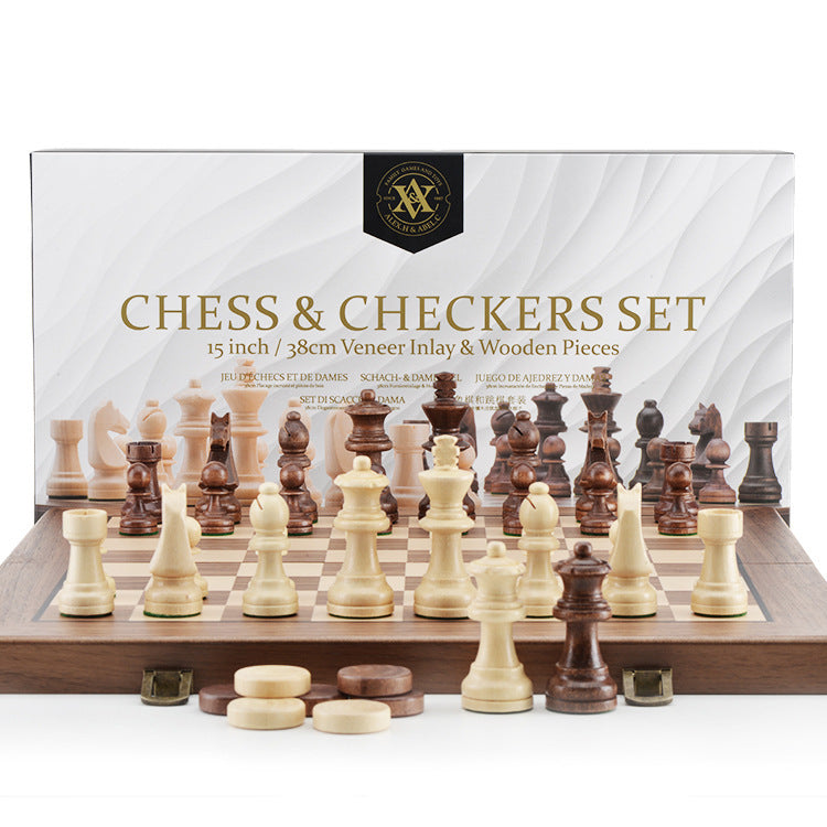 High-Quality Walnut Chess And Checkers Children's Solid Wood Folding Chess Box