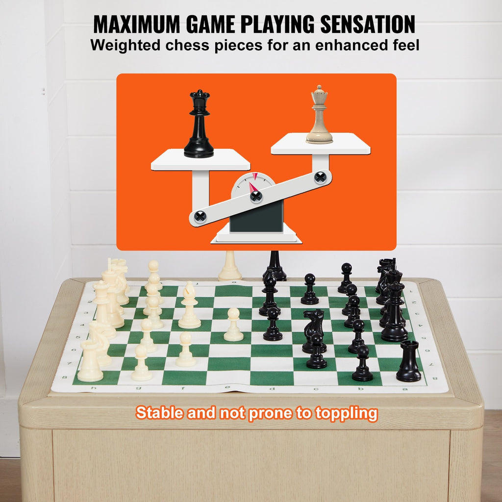 VEVOR Tournament Chess Set, 20 Inch Roll-Up Beginner Chess Board, Foldable Silicone Chess Game With Plastic Weighted Chess Pieces & Storage Bag, Portable Travel Chess Board Gift