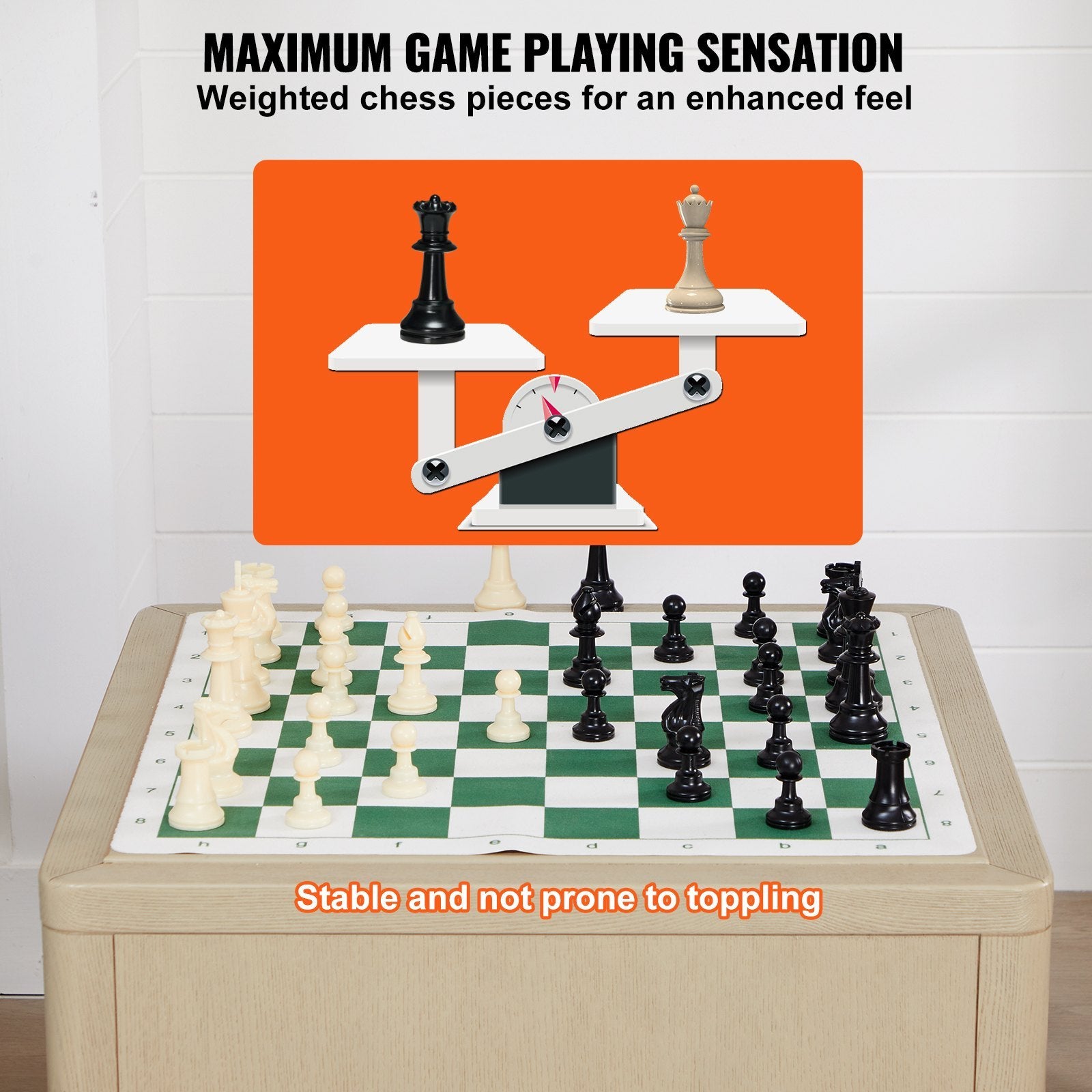 VEVOR Tournament Chess Set, 20 Inch Roll-Up Beginner Chess Board, Foldable Silicone Chess Game With Plastic Weighted Chess Pieces & Storage Bag, Portable Travel Chess Board Gift