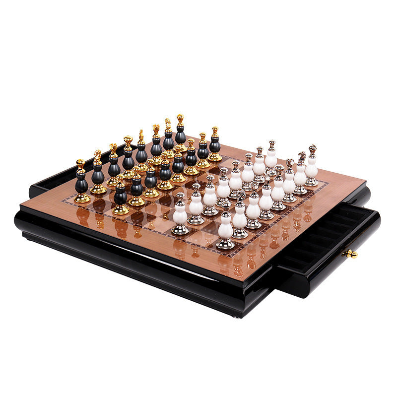 Wooden Chess Board Dance Suits Creative Zinc Alloy Paint Chess Pieces