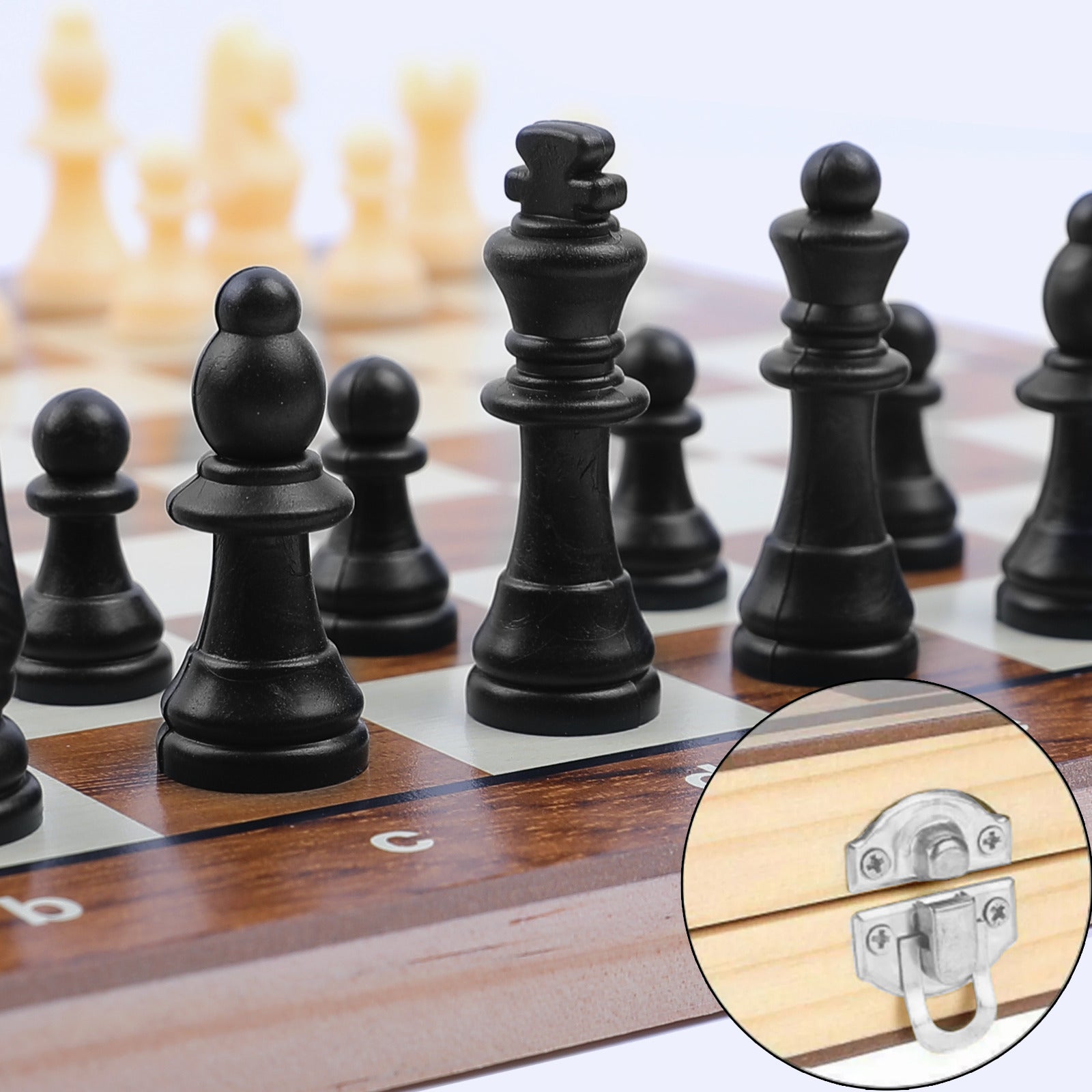 3 In 1 Wooden Chess Set Folding Chess Pieces Wooden Chess Board Family Toy