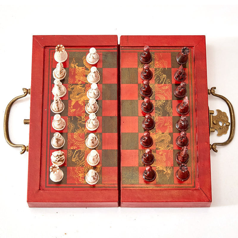 Chess Terracotta Three-dimensional Figures Antique Wood