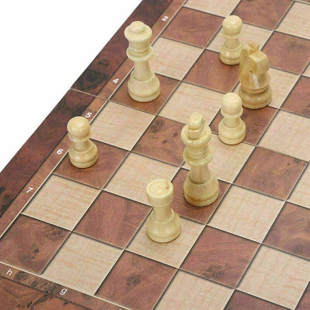 3in1 Large FOLDING WOODEN CHESS SET Board Game Checkers Backgammon Toy