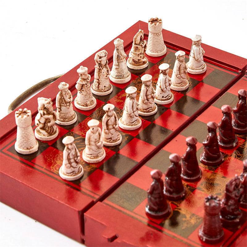 Chess Terracotta Three-dimensional Figures Antique Wood