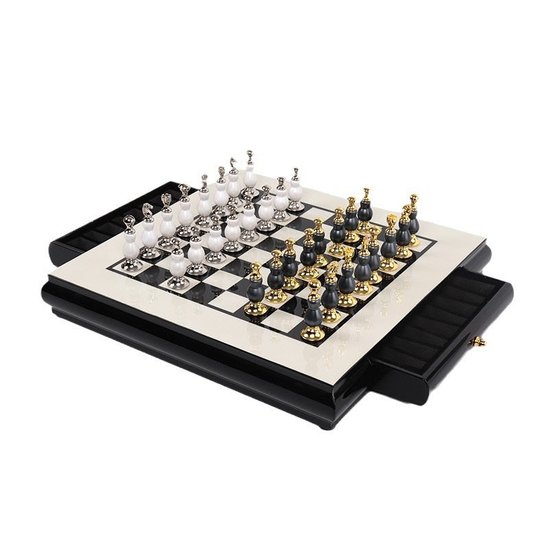 Wooden Chess Board Dance Suits Creative Zinc Alloy Paint Chess Pieces