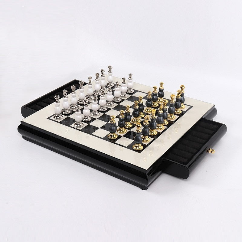 Wooden Chess Board Dance Suits Creative Zinc Alloy Paint Chess Pieces