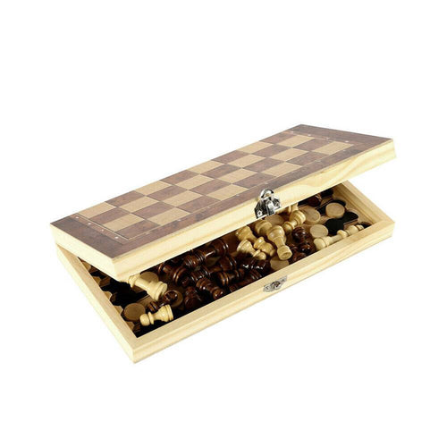 3in1 Large FOLDING WOODEN CHESS SET Board Game Checkers Backgammon Toy